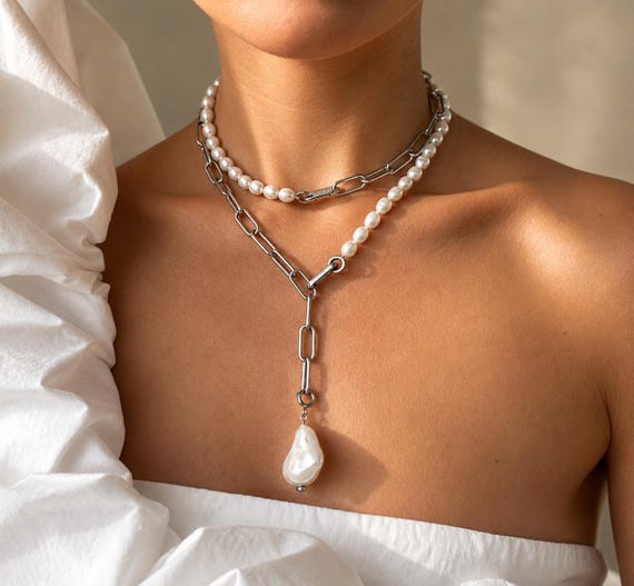 Convertible Pearl Necklace, Transformable Pearl Choker Necklace with Butterfly Pendant, Layered Freshwater Pearl Necklace, Bridal Jewelry