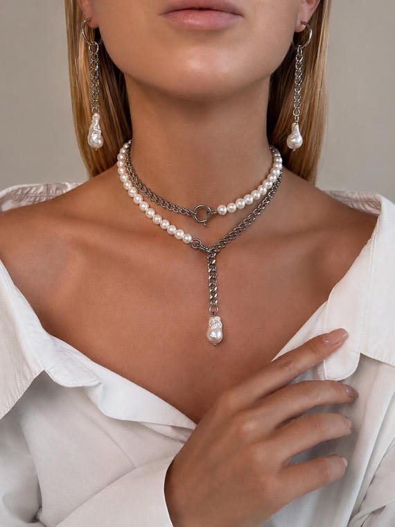 Convertible Freshwater Pearl Necklace | Adjustable Baroque Choker | Statement Pearl Jewelry