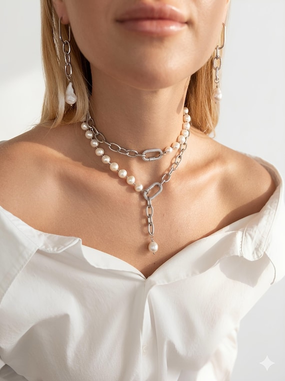 Multi Way Pearl Necklace | Convertible Statement Choker | Transformable Baroque Jewelry