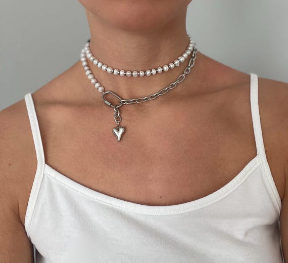 Chain pearl pendant necklace, chain trendy necklace, minimalistic silver necklace , delicate chain necklace, zodiac necklace, zodiac pendant