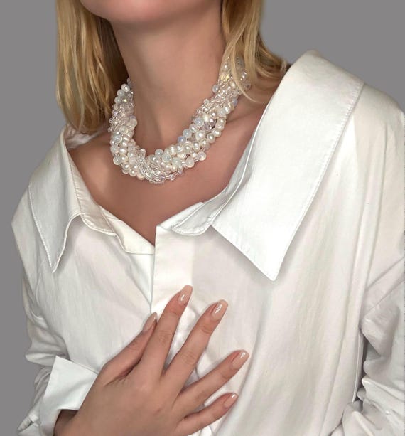 Pearl large necklace, chunky pearl necklace ,statement unique pearl Necklace, high fashion pearl necklace ,stylish pearl choker, alt jewelry