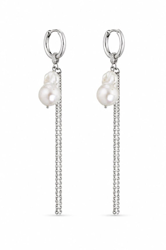 Baroque pearl Earrings, Freshwater Pearl Drop Earrings, Silver Statement Earrings, Earrings, Bridal Pearl Jewelry wedding earrings