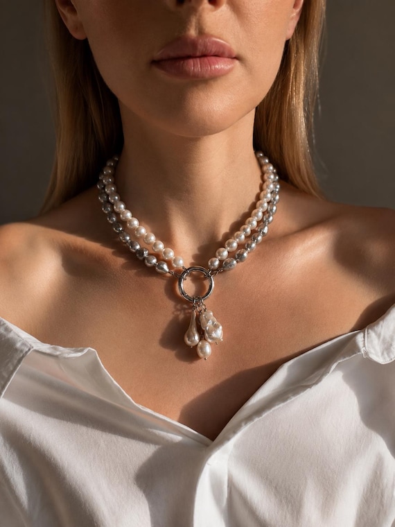 Transformable Pearl Choker Necklace, Stainless Steel Clasp, Versatile 3-in-1 Design