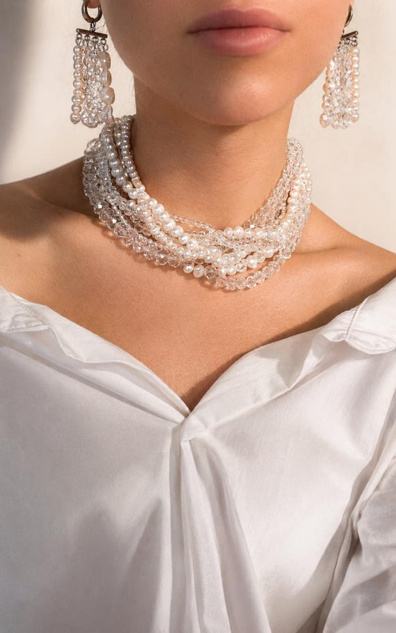 Freshwater Pearl jewelry set , large Pearl Necklace ,bold pearl Choker, chunky pearl necklace, chunky pearl jewelry set, bridal jewelry