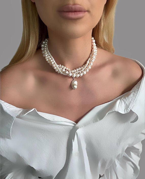 Adjustable Layered Necklace, unique Pearl Choker, Luxury Statement Jewelry,Gift for Her, Versatile Necklace, Transformable Layered necklace
