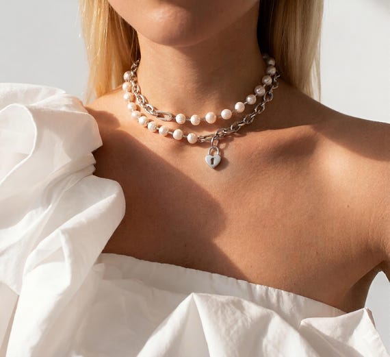 Alt pearl long necklace, Tiffany necklace ,locker pendant Necklace, alt Pearl Necklace, alt statement pearl necklace, Tiffany pearl necklace