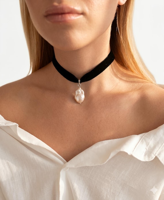 Baroque Pearl Pendant Necklace, Stainless Steel Chain