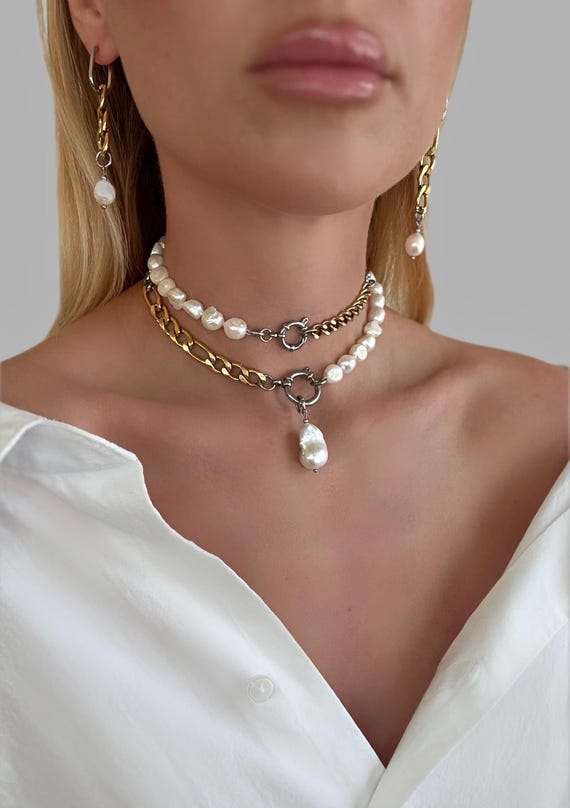 Pearl fashion jewelry, trendy 2024 necklace, fashion choker, stylish pearl jewellery, fashion  gold silver necklace, trendy jewellery 2024