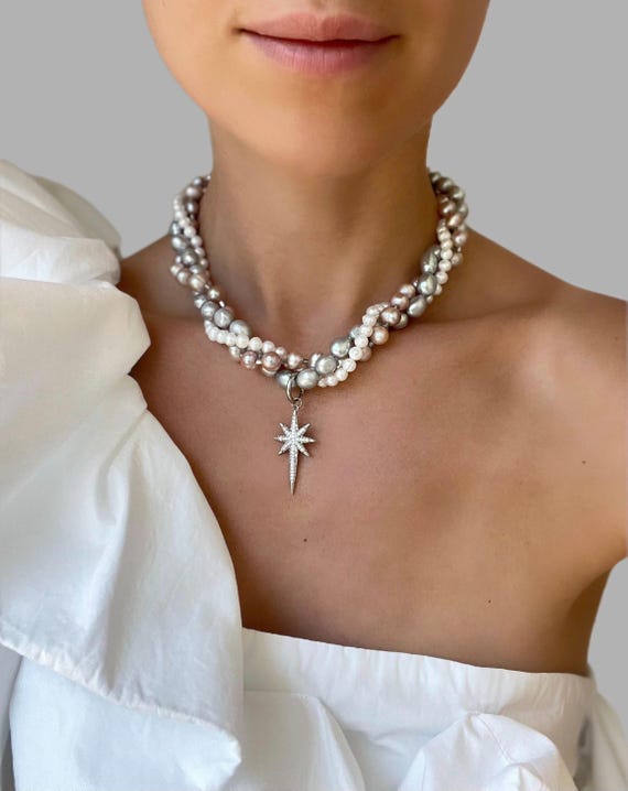 Pearl large necklace, chunky pearl necklace ,statement unique pearl Necklace, high fashion pearl necklace ,stylish pearl choker, alt jewelry
