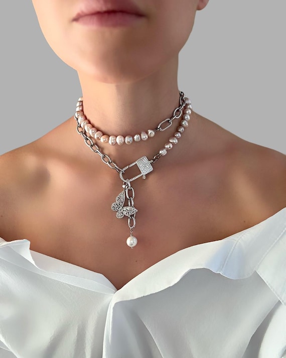 Versatile Handmade Statement Necklace ,versatile pearl set jewelry, purple Pearl Necklace, modern pearl necklace, luxury pearl jewelry