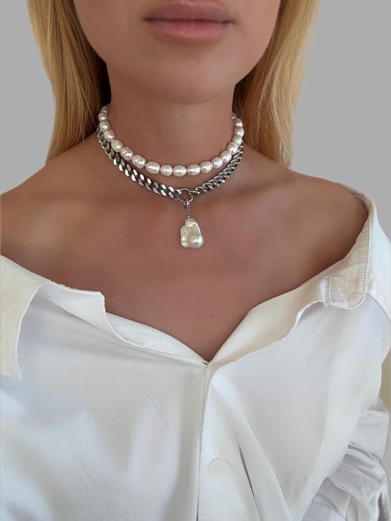 Adjustable chain Necklace, trendy chain  Choker, Luxury Statement Jewelry, luxury Gift for Her, Versatile Y Necklace, modern pearl jewelry