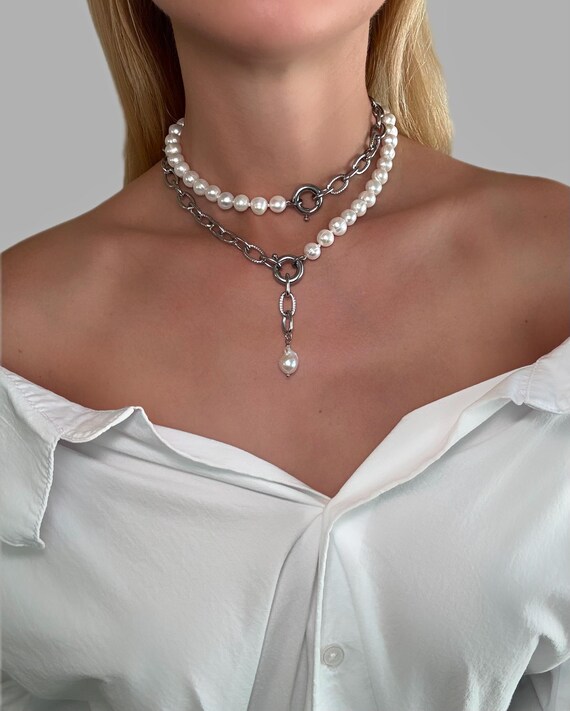 Trendy pearl choker, Natural Pearl jewelry , fashion 2024 jewelry, stylish choker ,modern pearl necklace, Bridesmaid Gift, fashion choker