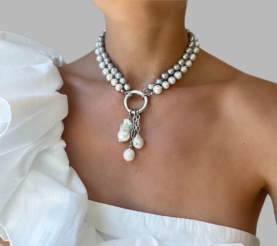 Pearl large necklace, chunky pearl necklace ,statement unique pearl choker, trendy chunky pearl jewelry,pearl necklace ,stylish pearl choker