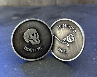 Memento Mori Coin for Stoics | Death Yo | Carpe Diem | Inc Free Coin Stand, Capsule & Bag