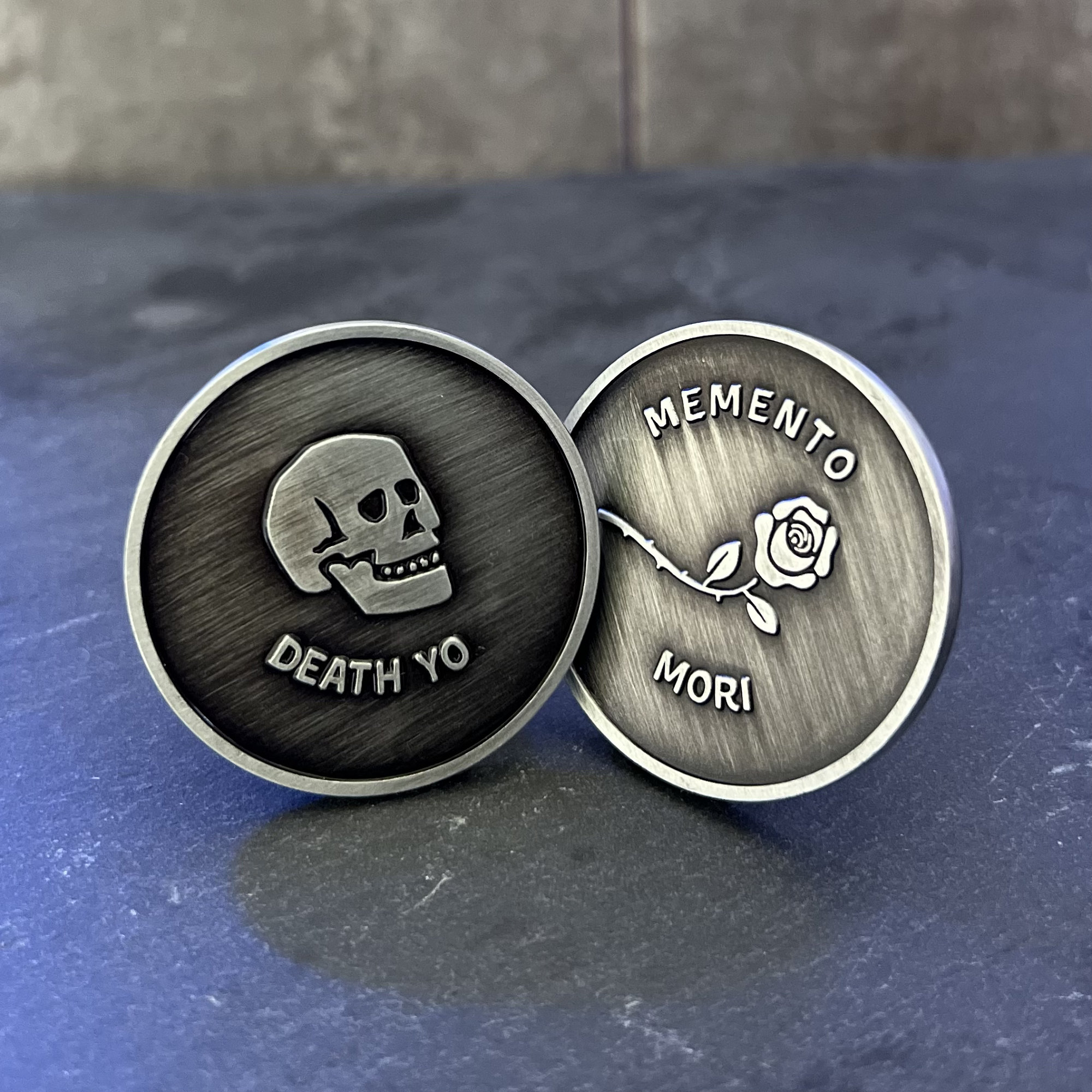 Memento Mori Coin for Stoics Death Yo Carpe Diem Inc Free Coin Stand,  Capsule Bag