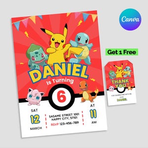 Editable Pokemon Birthday Invitation, Printable Party Invite (Digital)