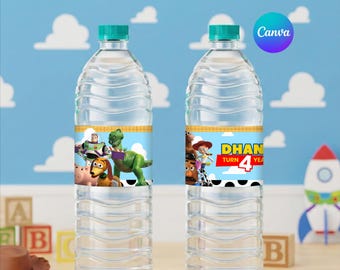 Bearbeitbares Toy Story Geburtstags-Wasserflaschenetikett, Canva-Vorlage (Digitaler Download)