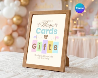 Placa de mesa temática da Disneylândia para decoração de festa de aniversário com tema do lugar mais feliz da Terra, modelo editável do Canva.
