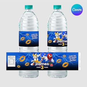 Sonic Birthday Party Water Bottle Labels, Printable Sonic Party Favor Template, Video Game Party Supplies Instant Download