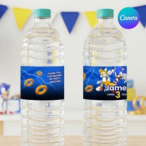 Sonic Birthday Party Water Bottle Labels, Printable Favor Template (Digital Download)