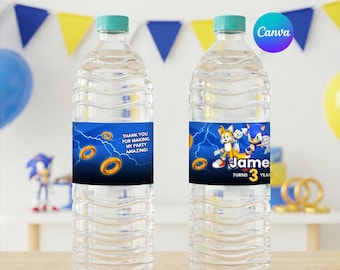 Sonic Birthday Party Water Bottle Labels, Printable Favor Template (Digital Download)