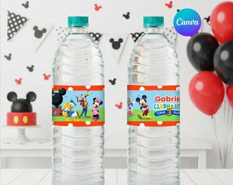 Mickey Mouse Clubhouse Birthday Water Bottle Label, Editable Canva Template (Digital Download)