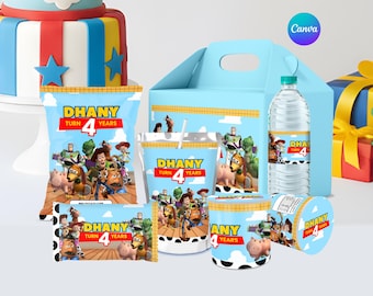 Bundel Toy Story-verjaardagsfeestje, bewerkbare canva-sjabloon (digitale download)