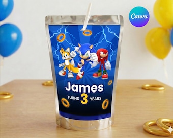 Etiquetas para Capri Sun para festa de aniversário do Sonic, modelo para imprimir (download digital)