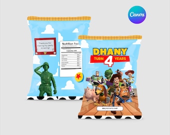 Editable Toy Story Birthday Chip Bag Label, Canva Template (Digital Download)