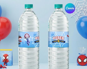 Spidey Birthday Water Bottle Label Template, Superhero Party (Digital)