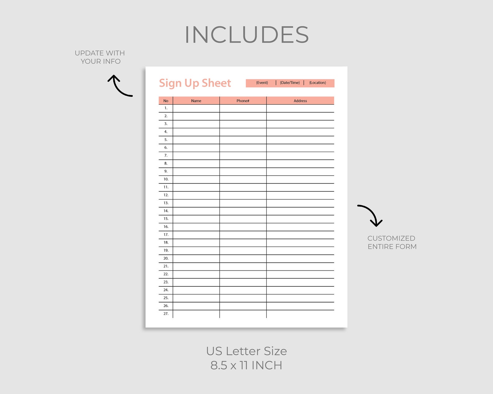Editable Sign up Sheet, Printable Sign up Sheet, Event Sign up Sheet Template, Sign up Page ...