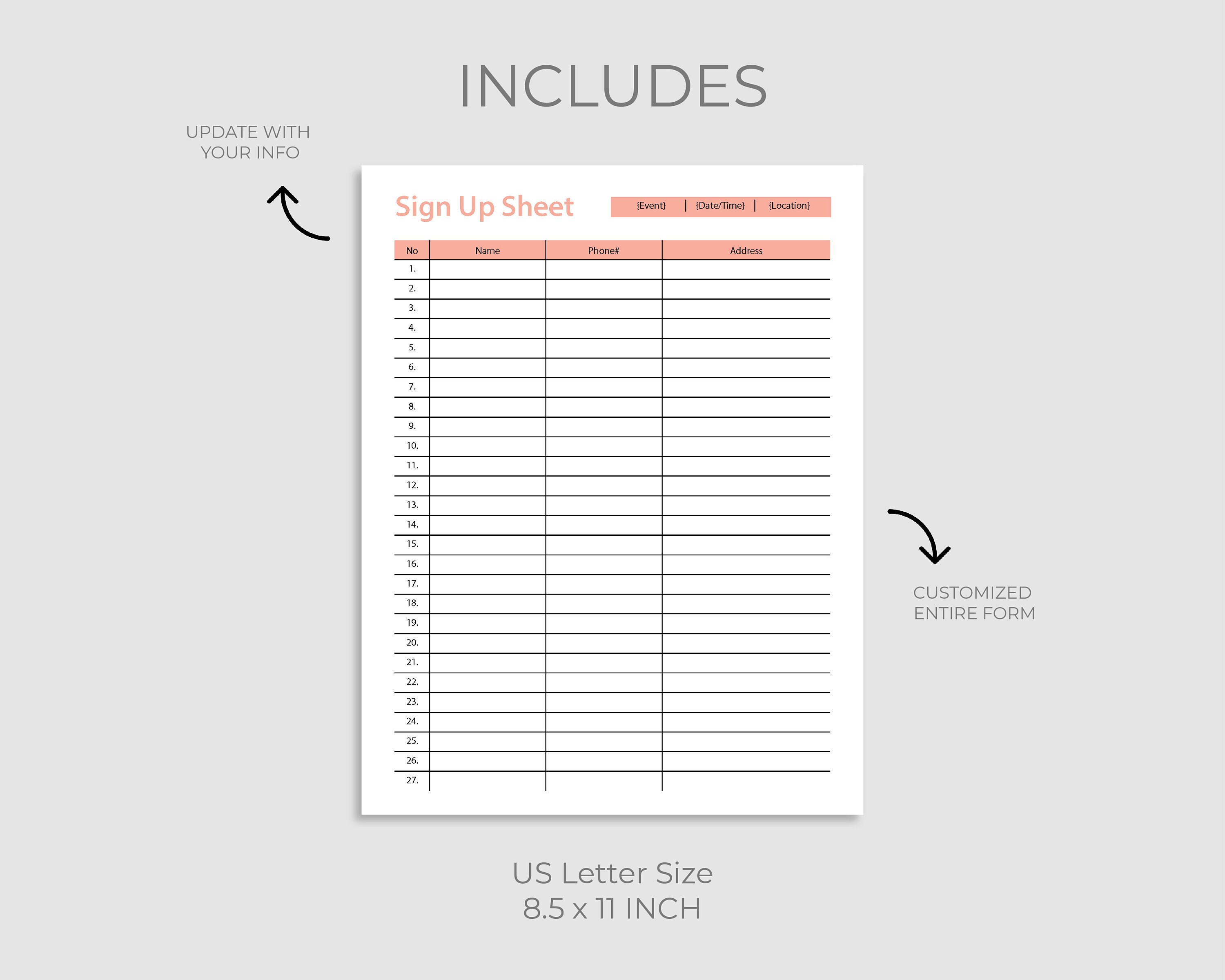 Editable Sign up Sheet, Printable Sign up Sheet, Event Sign up Sheet Template, Sign up Page ...