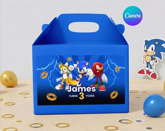 Envoltórios para caixas de festa de aniversário do Sonic, modelo imprimível (download digital)