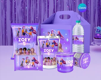 Kit completo de artigos editáveis para festa de aniversário Kpop (download digital)
