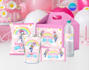 Kit de lembrancinhas para festa de aniversário da Margarida, modelo editável no Canva (download digital)