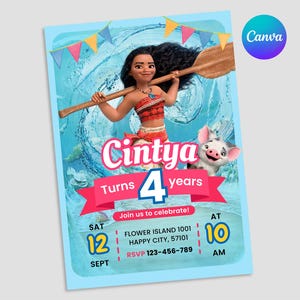 Moana Birthday Invitation Template, Editable Tropical Party Invite, Kids Birthday Digital Download, Moana Theme Celebration