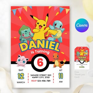 Editable Pokemon Birthday Invitation, Printable Party Invite (Digital)