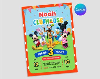 Editable Mickey Mouse Clubhouse Birthday Invitation, Disney Theme (Digital Download)