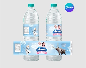 Frozen Birthday Water Bottle Label Template, Snow Princess Party (Digital Download)