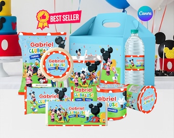 Mickey Mouse clubhuis partij gunst bundel bewerkbare canvassjabloon, Mickey verjaardag decor, digitale download