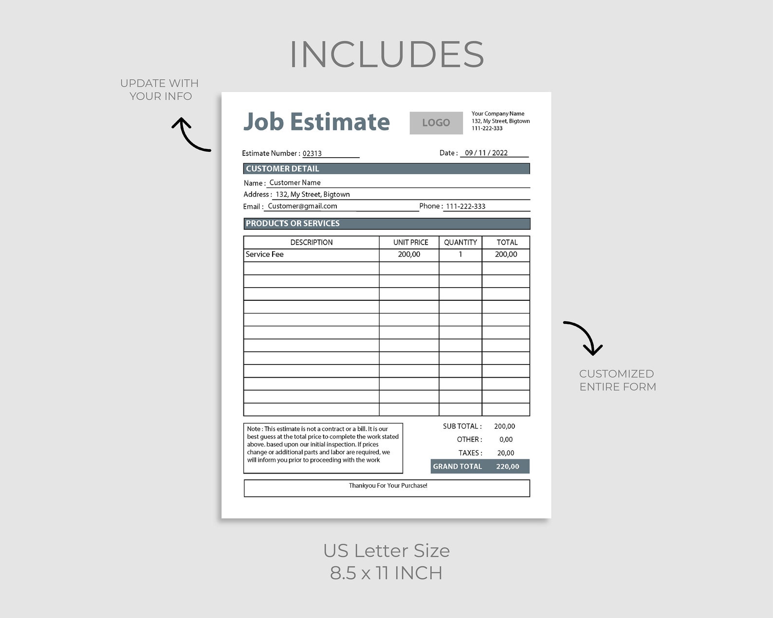 Printable Job Estimate Template - Il 1588xN.4171764368 Fxtf