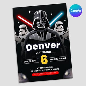 Star Wars Birthday Invitation, Editable Canva Template, Kids Party Invite, Printable Star Wars Theme Celebration