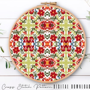 Modern Cross Stitch Pattern, Counted Cross Stitch Sampler, Tile Embroidery, Mosaic Cross Stitch, Colorful Cross Stitch, Digital Download PDF
