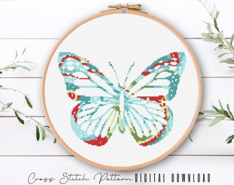 Butterfly Cross Stitch Pattern: Modern Floral Embroidery (Digital Download)