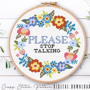 Floral Sassy Cross Stitch Pattern: Feminist Embroidery (Digital Download PDF)