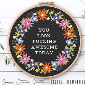 Funny Cross Stitch Pattern, Floral Sassy Cross Stitch, Feminist Counted Cross Stitch pattern, Funny Embroidery design, Digital Download PDF