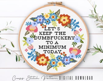 Funny Floral Cross Stitch Pattern: Subversive Embroidery (Digital Download)