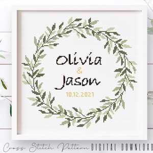 Wedding Cross Stitch Pattern: Personalized Anniversary Sampler (Digital Download PDF)