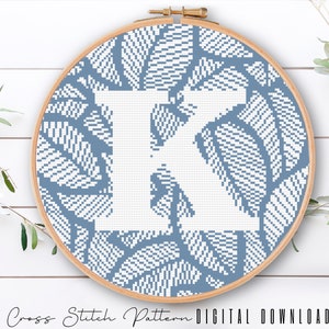 Letter K, Cross Stitch Alphabet Pattern, Modern Monogram, Counted Cross Stitch Sampler, Initial Embroidery, Hoop Art, Digital Download PDF