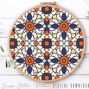Modern Cross Stitch Pattern, Counted Cross Stitch Sampler, Tile Embroidery, Mosaic Cross Stitch, Colorful Cross Stitch, Digital Download PDF